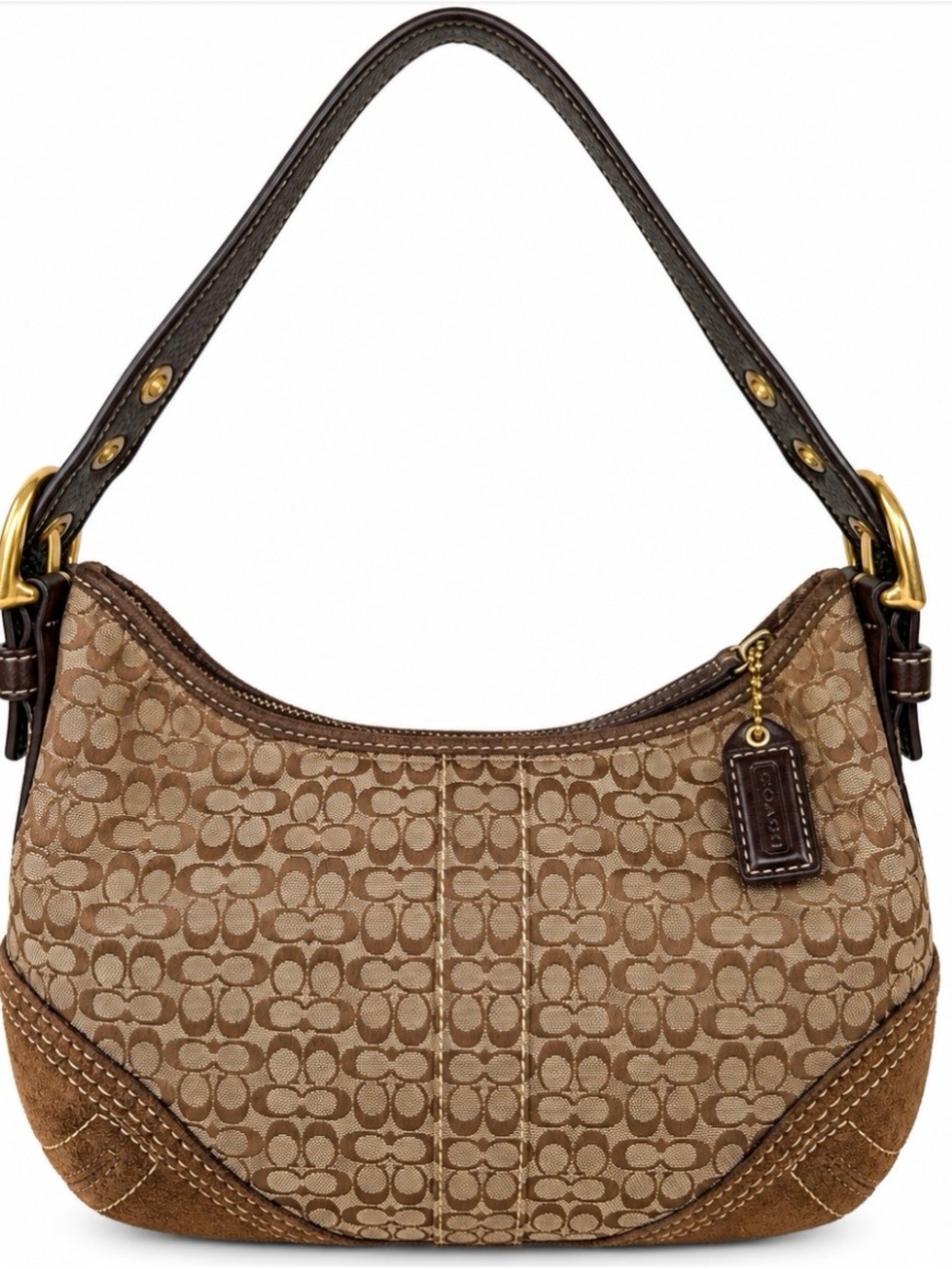 Vintage Coach 2154 SoHo Signature C Jacquard Hobo Shoulder Bag Suede Brown Y2K